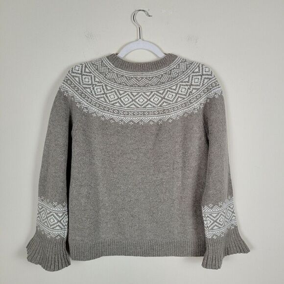 J Crew Sweater Small Merino Wool Blend Fair Isle Nordic Ruffle Sleeve Knit H3933 - Picture 5 of 10
